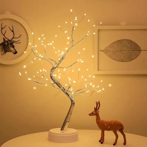 Fairy Light Spirit Tree,20" Tabletop Bonsai 108 LED Tree Light, USB or Battery Powered,Touch Sensor Switches,DIY Artificial Tree Lamp for Bedroom Desktop Christmas Room Decor (Warm White)