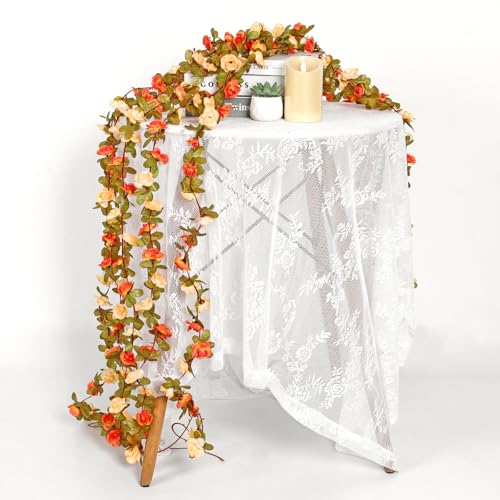 KHOYIME 9 Pack 72 FT Artificial Flower Garland, Fake Orange Roses Vines Silk Flowers Faux Plastic Outdoor Hanging Floral Garland Fall Autumn Decoration for Indoor Table Home Wall Backdrop Room Decor - color: Orange, size: 9pcs