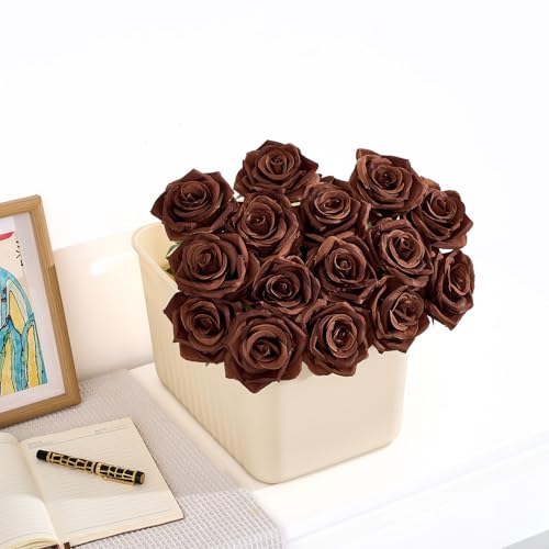 100 Pcs Artificial Roses Bulk Silk Chocolate Roses Tan Roses for Wedding Centerpieces Bridal Bouquet Mohter's Day Valentine's Day Home Decor - color: Chocolate