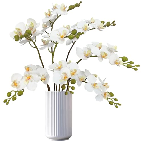 ATFL 8 Pack White Orchid Artificial Flowers Real Touch, 22'' Artificial Fake Faux Silk Orchid Stem Bouquets for Wedding Party Home Garden Decor,Orquideas Artificiales para Decora - color: White