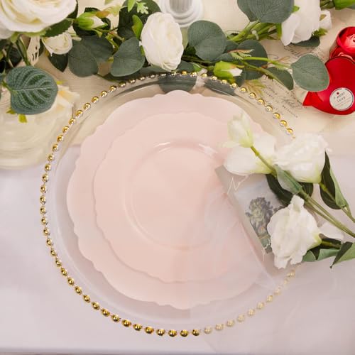 WDF 60pcs Pink Plastic Plates - Baroque Pink Disposable Plates Including 30 Dinner Plates 10.25inch, 30 Dessert Plates 7.5inch for Upscale Wedding/Baby Shower/Spring - color: Pink, size: 60PCS