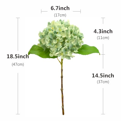 5 Pcs Hydrangea Artificial Flowers, Faux Silk Hydrangea Flores with Stems, Fake Flowers for Wedding Bouquet Kitchen Home Office Party Coffee Tables Vase Outdoor Decor (Green, 18.5 Inches) - color: Matcha Green