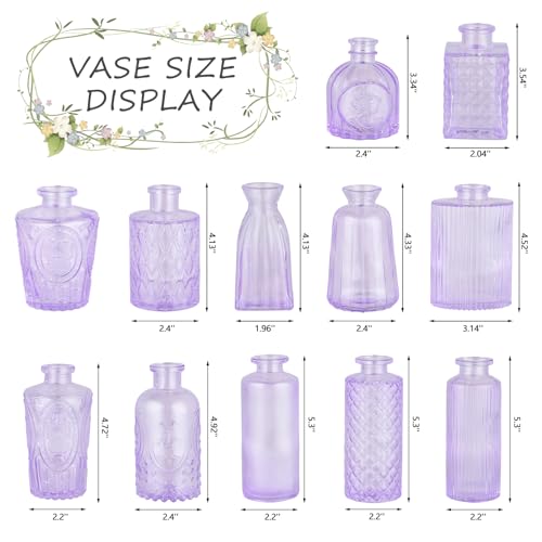 RUCKAE Glass Bud Vases Mini Flower Vase Small Vintage Vases for Centerpiece Table Wedding Decorations Home Decor Party(Purple 32pack) - color: Purple