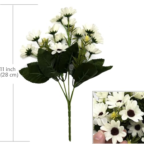 Artificial Daisies Flowers, Silk Daisy Fake Plants 4 Bundles Faux Flower Plant Shrubs Plastic Bushes for Home Farmhouse Decoration Wedding Bouquet Table Arrangement Planter Filler DIY Decor - White - color: Daisy 4 Pack - White