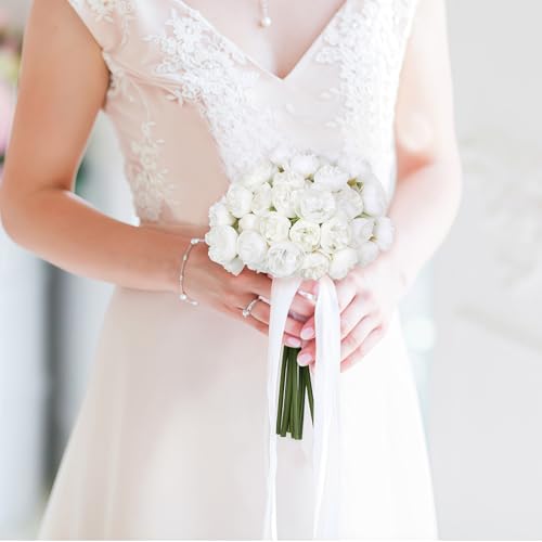 IPOPU Ranunculus Artificial Flowers 18 PCS Silk Flowers Artificial Peonies Faux Ranunculus Flowers for DIY Wedding Bouquet Bridal Shower Filler Flowers Decor(White) - color: White