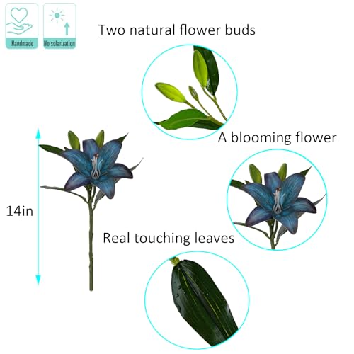 Kimura's Cabin 6Pcs Tiger Lily Artificial Flowers Real Touch Fake Lilies with Stems Faux Lilies Bouquet for Wedding Floral Arrangements Easter Home Table Centerpiece Office Decor(Deep Lake Blue) - color: Deep Lake Blue