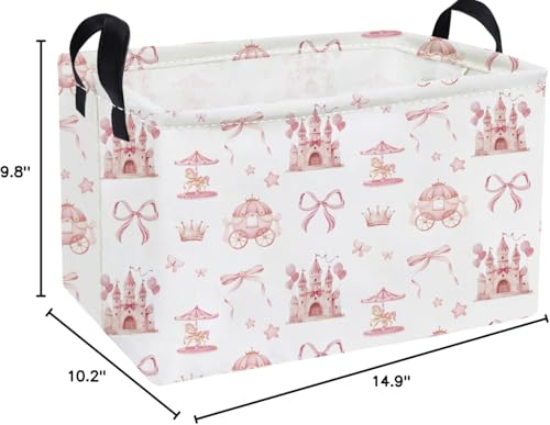 Essme Rectangular Pink Baskets,Girls Storage Box,Cute Basket for Kids with Handles for Room Decor, Book Bins,Shelf Basket.(Castle) - color: Castle