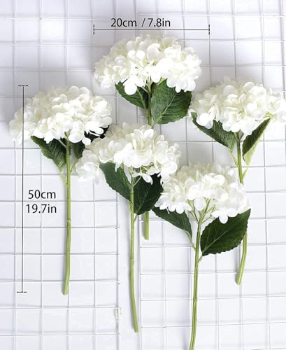 PARTY JOY 5PCS 15.4In Artificial Hydrangea Silk Flowers Bouquet Faux Hydrangea Stems for Wedding Centerpieces Home Decor (White, 5) - color: 5pc-white