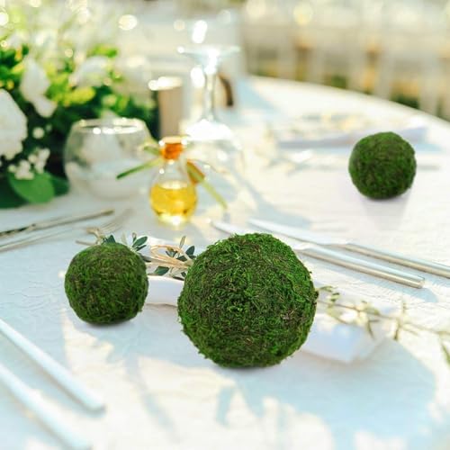 Biubee 18 Pack Decorative Faux Dried Moss Balls- 6pcs 3.1" Artificial Green Plant Mossy Globes+ 12pcs 2.2" Handmade Sphere Moss Gift for Home Dough Bowl Vase Chinoiserie Decors Party Wedding Display - size: S/L(18pcs)
