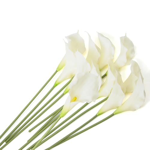12 PCS White Calla Lily Artificial Flowers,14.6" Faux Calla Lilies Flower Real Touch Silicone Fake Lilies Flowers for Home Decor,DIY Wedding Centerpieces, Indoor Floral Arrangements - color: White