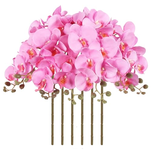 38 Inch 6 PCS Orchids Artificial Flowers Pink Fake Orchids Velvet Silk Orchids Faux Orchid Flowers Long Stem Artificial Flowers for Tall Vase for Home Wedding Decoration(Light Pink) - color: Light Pink