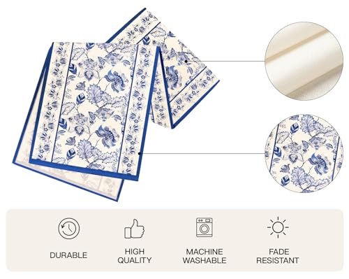 WRAPAHOLIC Blue Floral Table Runner - 13 x 48 Inch - Seasonal Spring Summer Farmhouse Indoor Kitchen Anniversary Wedding Dining Table Decorations for Home Party - size: 13 x 48 inch