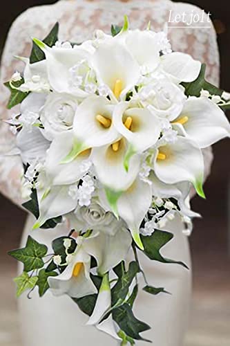 Letjolt Artificial Calla Lily Flowers 12Pcs Realistic Bouquet | Fake Flower Bouquet, Home Decoration, Wedding Party Decor - color: Yellow-white