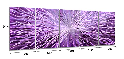 YHSKY ARTS Abstract Metal Wall Art Handcrafted on Aluminum Modern 5 Pieces Artwork in Purple Color Contemporary Powerful Lines Pictures with 3D for Living Room Bedroom Dinning Room Decor - color: Abstract Metal Art, size: 64x24IN
