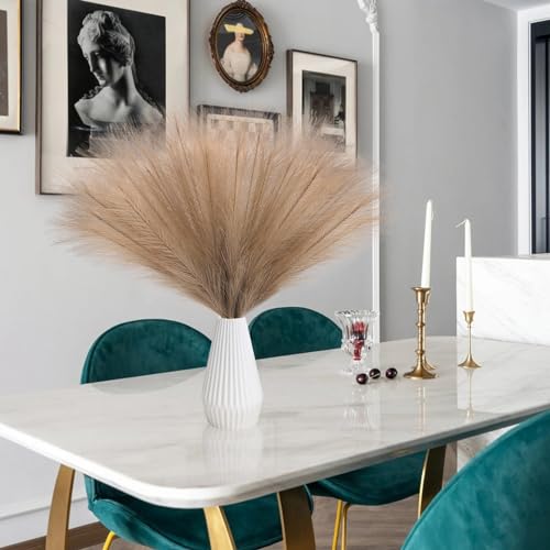 Ureymx Faux Pampas Grass Decor 17.7 Inch 6pcs, Artificial Pampas Grass Fluffy Home Decor, Short Vase Room Decor pompous Grass Flower Arrangement for Boho Home Wedding Decoration (Light Brown) - color: Light Brown, size: 17 Inch 6 Pcs