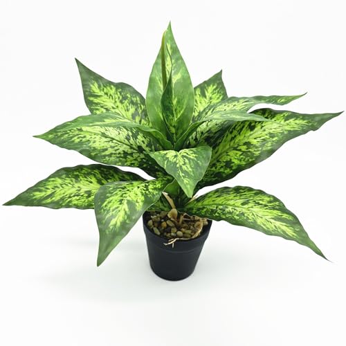 PASYOU Artificial Aglaonema Plants, Green Speckled Leaves 2 Pack, Fake Magnolia Grass Plant, Faux Plastic Leaves Shrubs, Indoor Outdoor Decor Home Garden Yard Table Planter Filler Decorations - Green - color: Aglaonema - Green Speckled Leaves 2 Pack