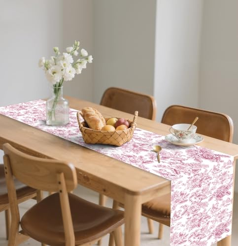 12 PCS Pink Floral Table Runner 14 x 108 Plastic Flower Table Runner for Party Birthday Baby Shower Bridal Shower Wedding Disposable Table Runners - color: Pink Floral Table Runner, size: 12 PCS