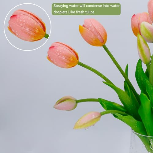 4 Budles (20Pcs) Tulips Artificial Flowers 13" Latex Fake Flowers for Wedding Home Decor (Coral) - color: Coral