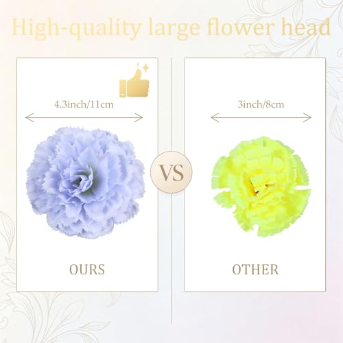 Blue Carnations Artificial Flowers 10Pcs Large Carnations Heads Lush Silk Flowers Bouquet with Stems for Wedding Bouquets Bridal Home Table Centerpieces(Light Blue) - color: Blue