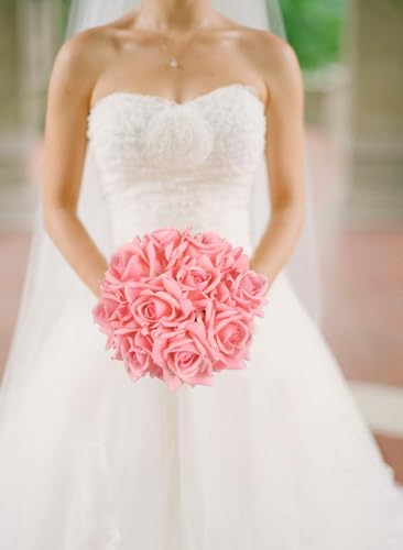 IPOPU Pink Roses Artificial Flowers 2 Bouquets Realistic Fake Roses Real Touch Faux Roses with Stems for Wedding Home Party Table Centerpieces Decoration(Pink) - color: Pink