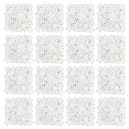 Wedding Arch Artificial Flowers Panels, 16pcs Silk Rose Floral Wall Backdrop, 13.8 x 13.8in Artificial Flowers Garland for Wedding Party Table Decoration, White (White, 16 Pcs) - color: White, size: 16 Pcs