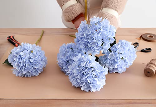 PARTY JOY 5PCS 15.4In Artificial Hydrangea Silk Flowers Bouquet Faux Hydrangea Stems for Wedding Centerpieces Home Decor (Light Blue) - color: Lblue