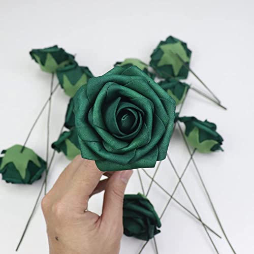 50pcs Artificial Flowers，Real Touch Artificial Foam Roses Decoration DIY for Wedding Bridesmaid Bridal Bouquet Centerpieces Party(50, Army Green) - color: Army Green