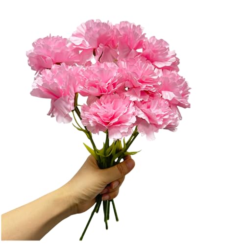 Rikyo 11 Inch Bouquets 10 Stem Artificial Pink Carnations,Outdoor No Fade Artificial Flower,Mini Carnation Silk Petals Fake Flowers Forever Plants for Home Party and Wedding Holding Flowers - color: Pink