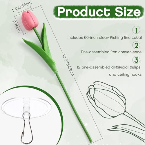 12 Pack 3 Colors 5 ft Artificial Tulips Hanging Flower Garland Decorations Spring Summer Dangling Faux Tulip Floral Vine Strings with Hooks for Wall Ceiling Wedding Tea Party - color: Multi Color