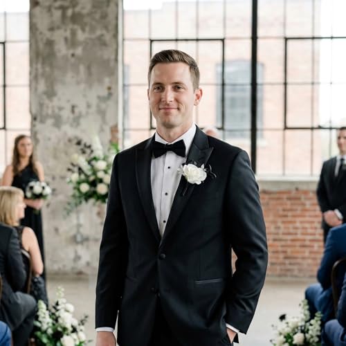 Wedding Flower Set with Rose Corsage and Boutonniere for Men (Black & White) - color: Black & White