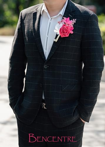 Hot Pink Boutonniere for Men,Prom boutonnieres,Groom and Groomsmen Boutonniere for hot Pink Wedding Ceremony Anniversary, Formal Dinner Party and Grad Night (Set of 6) - color: Hot Pink, size: set of 6