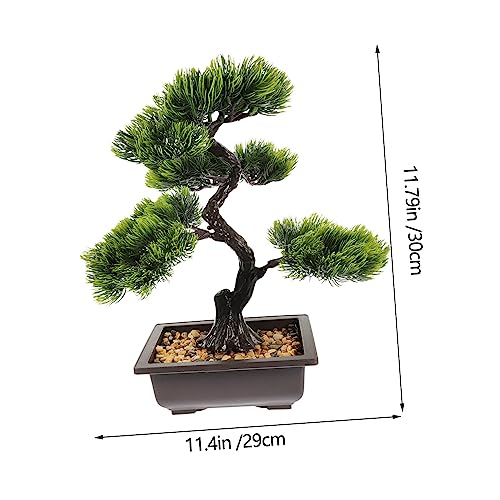Artificial Bonsai Pine Tree Faux Potted Plant Fake Tree Pot Ornaments Desk Display Home Office Shelf Zen Decor Japanese Cedar Simulation - color: Green