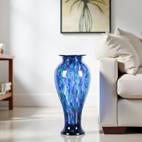 XMGZQ 20" Tall Glass Vases for Floor,Large Hand Blown Sea Glass Flowers Vase for Centerpieces,Jarrones Grandes para Sala Elegantes,for Bookshelf,Bathroom,Countertop,Indoor Office Desktop (Blue Green)