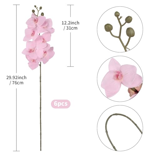 Orchids Artificial Flowers,6 Pcs Fake Light Pink Orchids 30" Long Stem Velvet Silk Phalaenopsis Orchid Flowers for Tall Vase Romantic Wedding Party Centerpieces Home Decor (Light Pink) - color: Light Pink