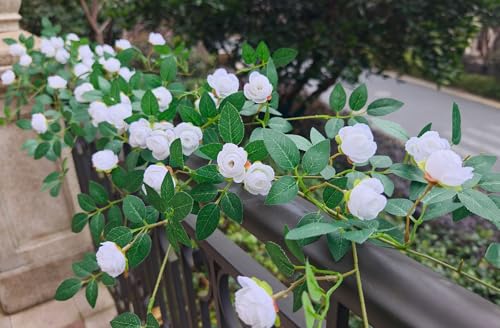 2PCS x 6FT Bendable Rose Vine Hanging Flower Garland Wildflower Floral Garland for Wall Decor Trellis Fence Home Room Decoration (White, 2pcs) - color: White, size: 2pcs