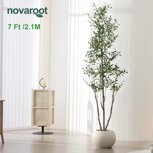 Olive Trees Artificial Indoor, 7FT Tall Faux Olive Tree with Moss and Planter, Artificial Plants Indoor with Realistic Silk Leaves and Lifelike Fruits, Fake Tree for Home Office Living Room Decor - size: 7ft