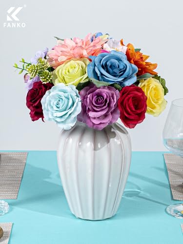 FANKO Artificial Flowers for DIY, Rainbow Multicolor Faux Flowers Bouquet, Colorful Fake Rose Daisy Lily Silk Flowers for Vase, Home Decor, Garland, Wedding, Birthday, Party, Romantic Celebration - color: Multicolor-3