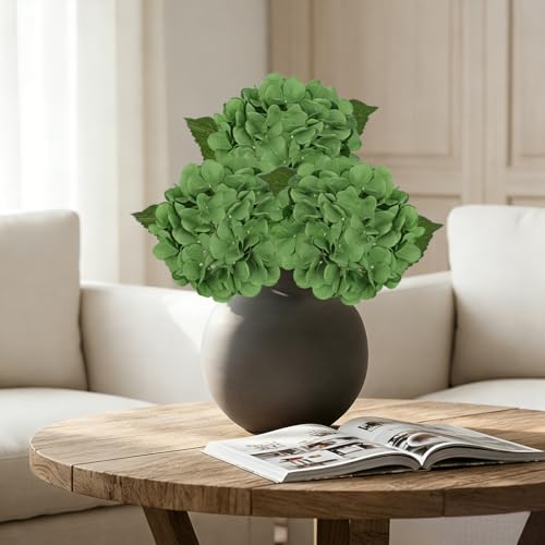 Hollyone 3Pcs Dark Green Hydrangea Artificial Flowers Real Touch Faux Silk Hydrangeas Flowers with Stem Fake Florals Flower for Home Wedding Table Centerpiece Vase Arrangements Decoration - color: Dark Green