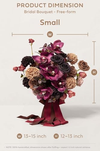 Ling's moment Plum and Earth Brown Wedding Bouquets for Bride, Brown Purple Bridal Bouquets for Bride, 13 Inch Free Form Artificial Wedding Flower Bouquet - color: Brn-plum & Earth Brown, size: Small 13 Inch