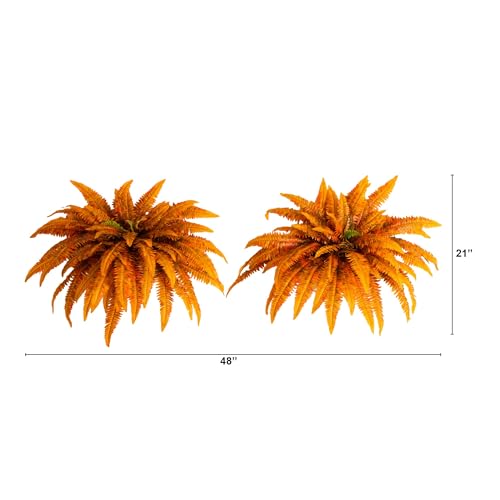 Nearly Natural 48-Inch Autumn Artificial Fall Boston Fern Set of 2 - Harvest Season Foliage Mimics Turning Leaves of Autumn