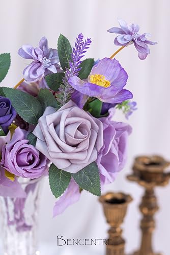 Purple Wedding Centerpieces Flowers Set of 6 Mini Bridesmaid Bouquets Posy Bouquet Pre-Made Wedding Flowers Centerpieces for Table Artificial Flowers - color: Purple