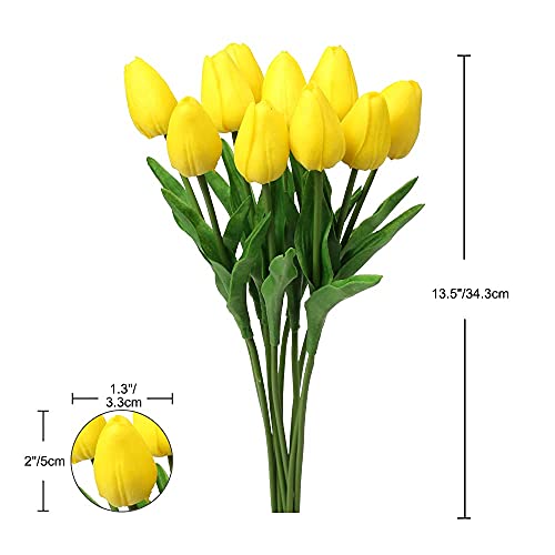 20 Pcs Yellow Tulips Artificial Flowers Real Touch Fake Tulips Fake Flowers for Mother's Day 13.5" Faux Tulips Faux Flowers Bulk Artificial Tulips Flowers for Vase Centerpieces Home Wedding Bouquet - color: Yellow #20