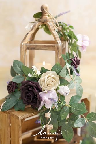 Ling's moment Artificial Greenery Stems Box Set, 37pcs with 9 Kinds of Faux Greenery Picks for DIY Bridal Bouquets Wedding Floral Arrangement Table Centerpieces, Lavender & Plum - color: Prpl-lavender & Plum