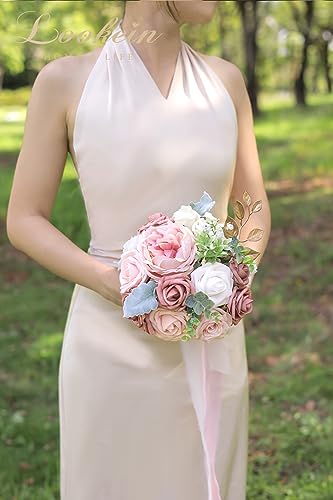 Lookein 7 Inch Flower Bouquet for Bride Artificial Flowers Bouquet Bridesmaid Bouquet Bridal Bouquet Tossing Bouquet for Wedding Ceremony Anniversary, French Dusty Rose - color: 7" French Dusty Rose