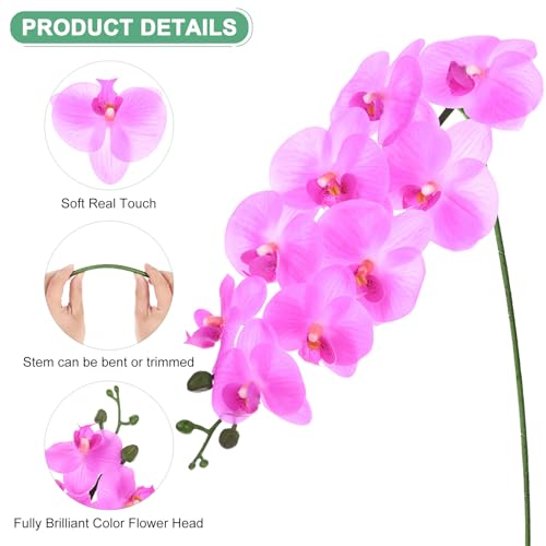 M METERXITY 6-Pack Artificial Orchid Flowers 9 Large Petals 37 Inch Faux Phalaenopsis Silk Bouquets Real Touch Lilac Fake Orchids for Home/Wedding/Christmas/Party/Garden Office - color: Lilac
