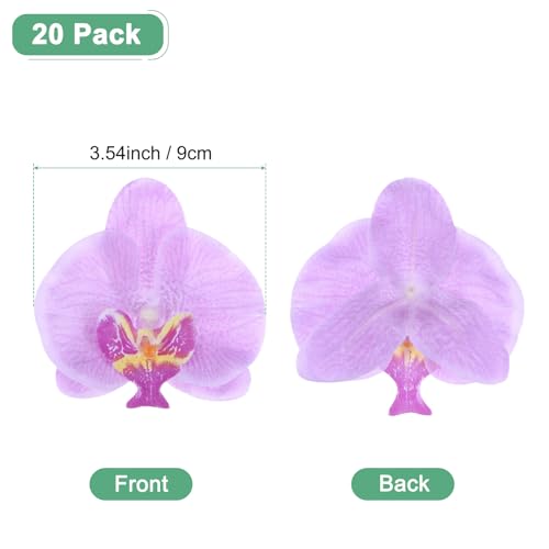 M METERXITY 20-Pack Artificial Orchid Flower Heads, Silk Faux Butterfly Flowers Head for Wedding/Bouquet/Bridal/Party Decor, Fake Phalaenopsis Petals Bulk [3.54 Inch, Light Purple] - color: Light Purple, size: 3.54 Inch