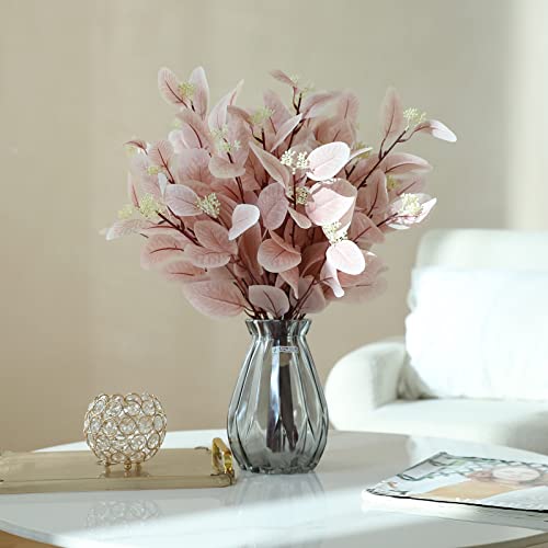 dallisten 20" Silk Artificial Eucalyptus Stems, 12 Pcs Fake Eucalyptus Stem with Leaves Berries, Greenery Plants Floral Decorations for Wedding Party Home Flowers Arrangement Boho Decor (Blush) - color: Blush