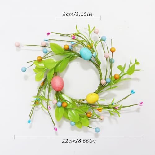 Easter Egg Candle Ring Spring Wreath Artificial Green Leaves Berry Candle Holder 8.66" for Easter Wedding Home Kitchen Table Centerpiece - color: Easter