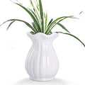VanEnjoy 6 inch Modern Ribbed Design Small White Ceramic Decorative Tabletop Centerpiece Vase Flower Pot -White Lotus Flower - style: Asian
