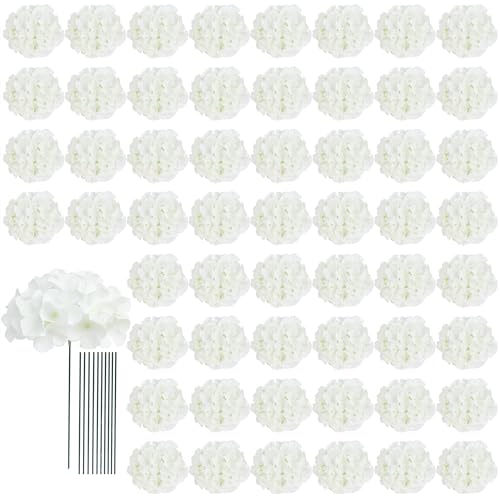 AVIVIHO 65pcs White Hydrangea Artificial Flowers Bulk (Not Squished, No Steaming Need) Ivory Faux Hydrangeas Bouquet Silk Flowers with Stems for Wedding,Party,Centerpieces,Home,Baby Shower Decor - color: Ivory, size: Medium